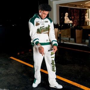 MAN boohooMAN Tracksuit Sweatsuit set. Oversized Boxy Moto Applique Hoodie M&L